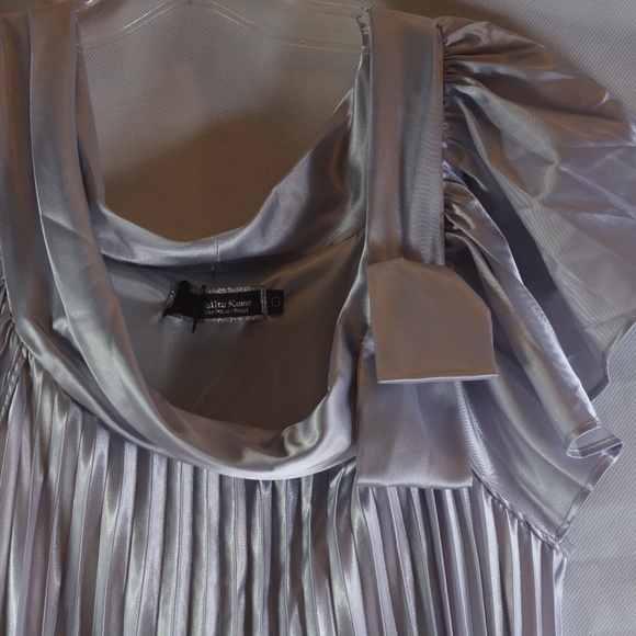 Silver Satiny Pleated /////dress SZ L - Picture 5 of 6